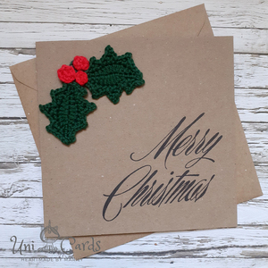 Κάρτα με πλεκτό γκι - νήμα, merry christmas, ευχετήριες κάρτες - 3