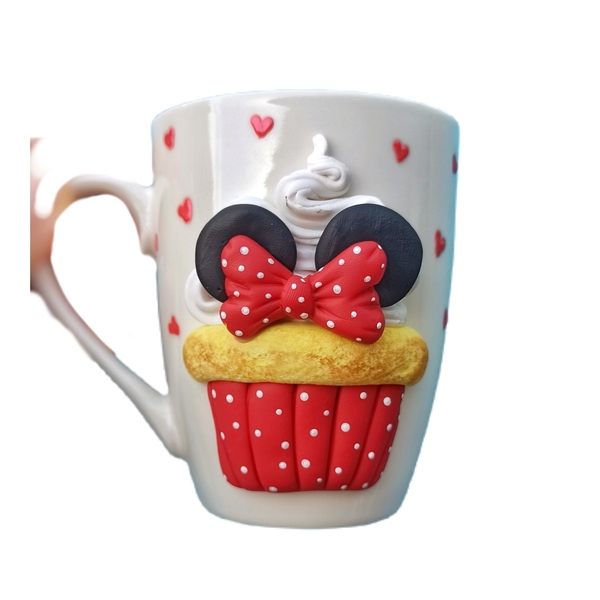 3D Κούπα "Minnie mouse" Cupcake / πολυμερικός πηλός - πηλός, κούπες & φλυτζάνια