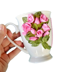 3D Κουπα"Ανθοδέσμη με τριαντάφυλλα" πολυμερικός πηλός - πηλός, δώρα για δασκάλες, δώρα για γυναίκες