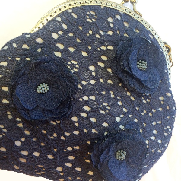 Vintage Clutch Μπλε τσαντάκι από βαμβακερή δαντέλα 20*17,50 cm - ύφασμα, clutch, χιαστί, all day, μικρές - 2