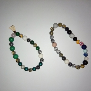 Βραχιόλια με χάντρες σε σετ των 2 χρωματιστά - ημιπολύτιμες πέτρες, χάντρες, σταθερά, χεριού