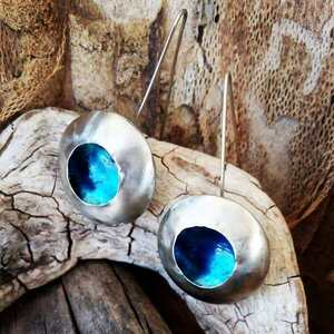 Σκουλαρίκια μπουλ - μπλε, ιδιαίτερο, χειροποίητα, κρεμαστά - 2