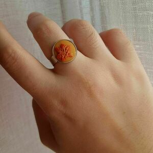 Ατσάλινο δαχτυλίδι με φθινοπωρινό φύλλο από πολυμερικό πηλό - πηλός, φύλλο, μικρά, ατσάλι, αυξομειούμενα, φθηνά - 4