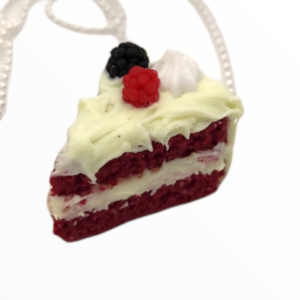 Kολιέ red velvet κέικ , χειροποίητα κοσμήματα πολυμερικού πηλού Mimitopia - πηλός, χειροποίητα, παγωτό, μινιατούρες φιγούρες