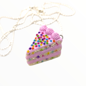 Kολιέ Rainbow κέικ , χειροποίητα κοσμήματα πολυμερικού πηλού Mimitopia - πηλός, χειροποίητα, παγωτό, μινιατούρες φιγούρες