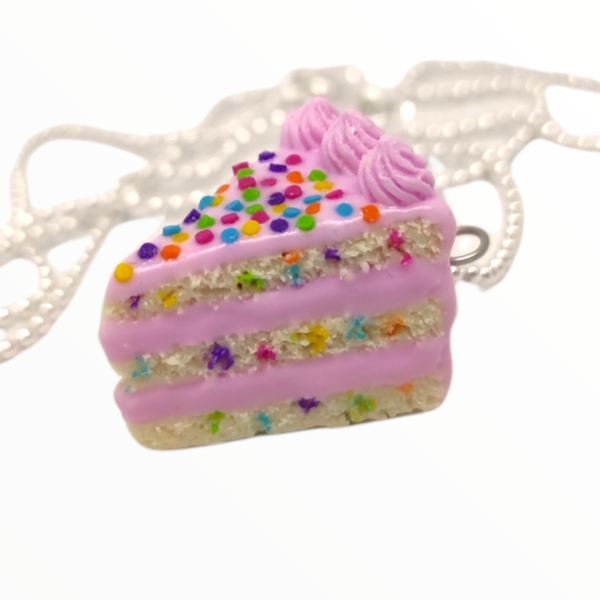 Kολιέ Rainbow κέικ , χειροποίητα κοσμήματα πολυμερικού πηλού Mimitopia - πηλός, χειροποίητα, παγωτό, μινιατούρες φιγούρες - 4