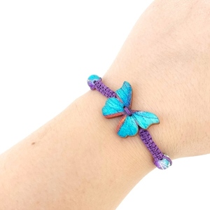 Βραχιόλι πεταλούδα γαλάζια luxurious - μακραμέ, πεταλούδα, κοσμήματα, δώρα επετείου, αυξομειούμενα - 2