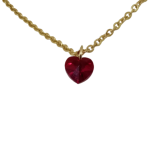 Κολιέ αλυσίδα από ατσάλι επίχρυση με κόκκινη καρδιά κρύσταλλο - charms, επιχρυσωμένα, καρδιά, κοντά, ατσάλι