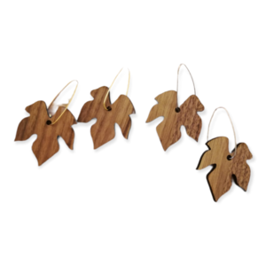 Φθινοπωρινά ξύλινα σκουλαρίκια Fall Leaf - ξύλο, κρεμαστά, γάντζος - 3