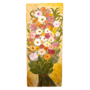 Ζωγραφική σε ξύλο, πολύχρωμα λουλούδια - Colorful Daisy Bouquet - πίνακες & κάδρα, πίνακες ζωγραφικής