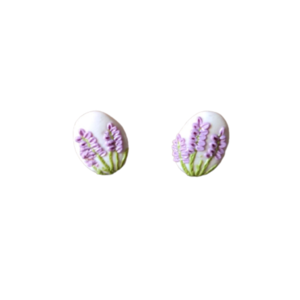 Σκουλαρίκια από πολυμερικό πηλό χειροποίητο σε λευκό φόντο σχέδιο λεβαντα - πηλός, λουλούδι, μικρά, σετ, καρφάκι