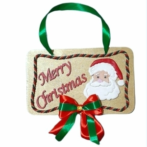 Ξύλινη χριστουγεννιάτικη κρεμαστή διακοσμητική ταμπέλα Αη Βασίλης 23*14cm - ξύλο, πηλός, χριστουγεννιάτικα δώρα, άγιος βασίλης, στολίδια