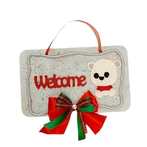 Welcome Ξύλινη κρεμαστή διακοσμητική ταμπέλα πολική αρκούδα 23*14cm - ξύλο, πηλός, αρκουδάκι, διακοσμητικά, χριστουγεννιάτικα δώρα
