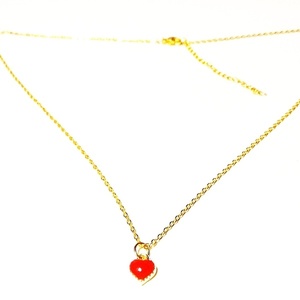Χρυσό ατσάλινο κολιέ με κόκκινη καρδιά -45 εκ. - charms, επιχρυσωμένα, καρδιά, κοντά, ατσάλι