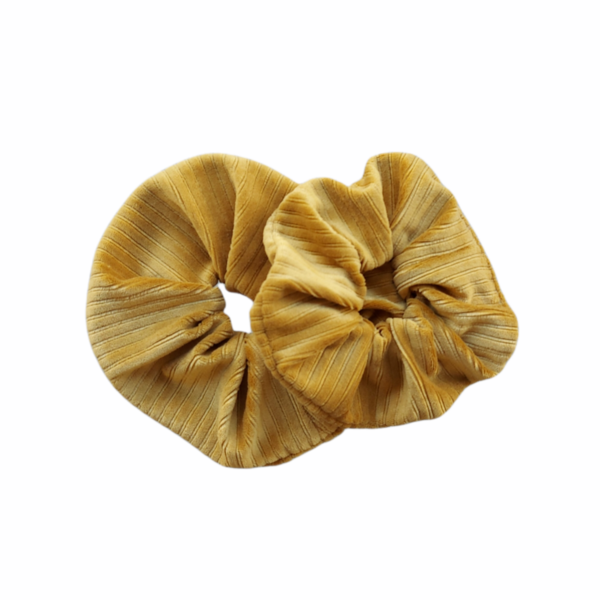 Scrunchie/ Λαστιχάκι μαλλιών 'fluffy μουσταρδί-χρυσό' - 1 τεμ. (medium μέγεθος) - βελούδο, για τα μαλλιά, λαστιχάκια μαλλιών - 2