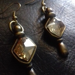 Κρεμαστά σκουλαρίκια με κρύσταλλα Swarovski - ημιπολύτιμες πέτρες, επιχρυσωμένα, μικρά, κρεμαστά, φθηνά - 2