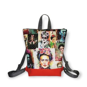 Backpack Frida Kahlo πορτοκαλί δερματίνη - ύφασμα, πλάτης, μεγάλες, all day, δερματίνη