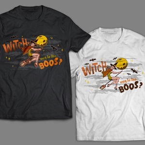 Witch way to the Boos? Halloween μπλουζάκι. t-shirt με λογοπαίγνιο - φεγγάρι, halloween, ρετρό, χιουμοριστικό - 3