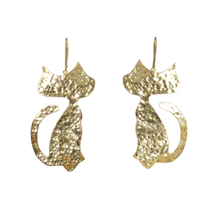 Χειροποίητα χρυσόχρωμα κρεμαστά σκουλαρίκια σχήματος γάτου - ορείχαλκος, κρεμαστά, μεγάλα, faux bijoux