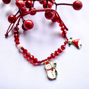 Βραχιόλι χιονάνθρωπος με καμπανούλα - charms, χάντρες, χιονάνθρωπος, χριστουγεννιάτικα δώρα, χεριού, αυξομειούμενα - 2