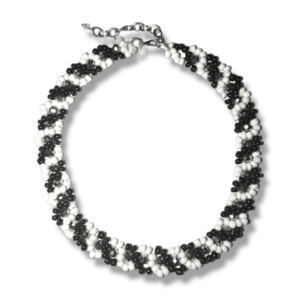 Κολιέ με λευκές και μαύρες χάντρες - χάντρες, κοντά, seed beads