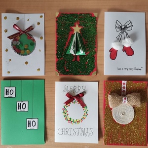 Χειροποίητη χριστουγεννιάτικη κάρτα με μπάλα από λινάτσα, σπάγγο και κορδέλα - στολίδι, κάρτα ευχών, χριστουγεννιάτικα δώρα, ευχετήριες κάρτες - 4