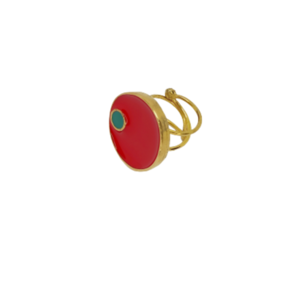 Στρογγυλό εντυπωσιακό μεγάλο δαχτυλίδι με κόκκινο σμάλτο! - επιχρυσωμένα, ορείχαλκος, γεωμετρικά σχέδια, μεγάλα, αυξομειούμενα