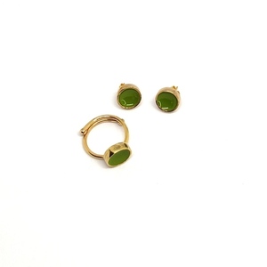 Σετ σκουλαρίκια καρφωτά με δαχτυλίδι στο χρώμα πράσινου μήλου! - επιχρυσωμένα, καρφωτά, αυξομειούμενα, σετ κοσμημάτων