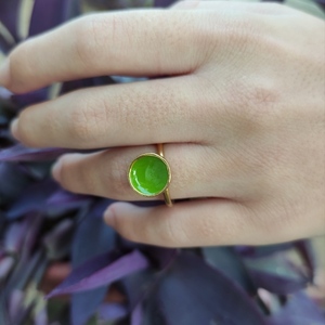 Σετ σκουλαρίκια καρφωτά με δαχτυλίδι στο χρώμα πράσινου μήλου! - επιχρυσωμένα, καρφωτά, αυξομειούμενα, σετ κοσμημάτων - 4