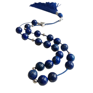 Κομπολόι με πέτρες lapis lazuli και μπλε χειροποίητη φούντα - ημιπολύτιμες πέτρες, με φούντες, personalised, φθηνά