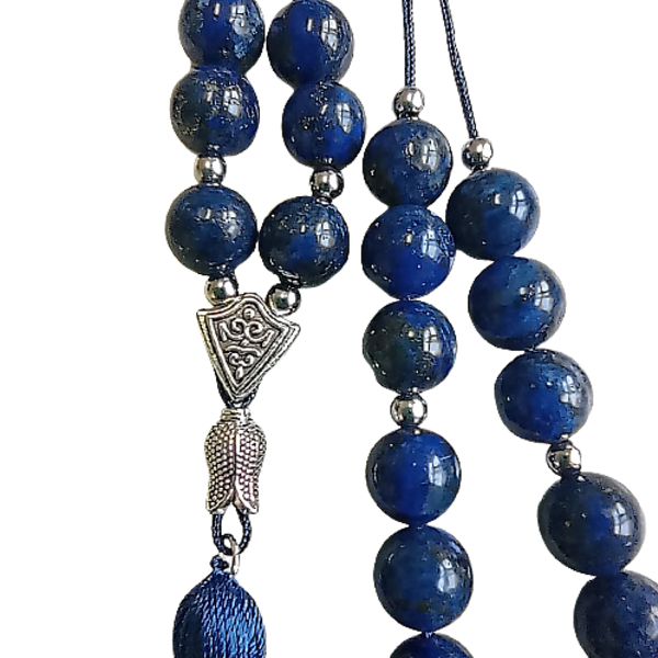 Κομπολόι με πέτρες lapis lazuli και μπλε χειροποίητη φούντα - ημιπολύτιμες πέτρες, με φούντες, personalised, φθηνά - 3