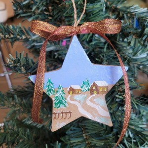 Στολίδι σε σχήμα αστεριού, από papier mache, ζωγραφισμένο στο χέρι - ζωγραφισμένα στο χέρι, αστέρι, χριστουγεννιάτικο, στολίδια - 3