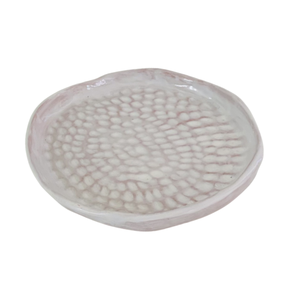 Χειροποίητο κεραμικό ανάγλυφο δισκάκι|λευκό - handmade ceramic trinket disc with pattern|white - πηλός, χειροποίητα, πιατάκια & δίσκοι