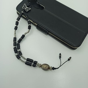Κρεμαστό λουράκι για κινητό phone strap σε μαύρη πεταλούδα - χάντρες, λουράκια