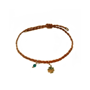 Clover bracelet, βραχιόλι με charm από ασήμι 925 - επιχρυσωμένα, ασήμι 925, μακραμέ, χεριού, αυξομειούμενα - 4