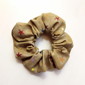 Κοκκαλάκι scrunchie βαμβακερό λαδί με αστέρια - λαστιχάκια μαλλιών - 2