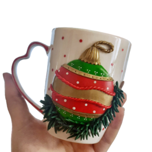 Κούπα χριστουγεννιάτικο στολίδι από πολυμερικό πηλό - πηλός, πορσελάνη, χριστουγεννιάτικα δώρα, κούπες & φλυτζάνια, στολίδι δέντρου - 2