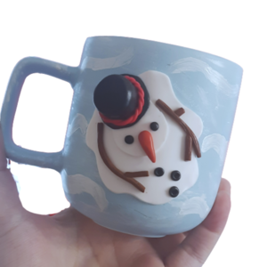 Κούπα λιωμένος χιονάνθρωπος από πολυμερικό πηλό - πηλός, πορσελάνη, χιονάνθρωπος, χριστουγεννιάτικα δώρα, κούπες & φλυτζάνια - 2