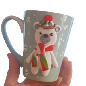 Κούπα πολική αρκούδα από πολυμερικό πηλό - πηλός, πορσελάνη, χριστουγεννιάτικα δώρα, κούπες & φλυτζάνια - 2