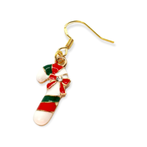 Σκουλαρίκια κρεμαστά μεταλλικά " Χριστουγεννιάτικα Μπαστουνάκια" - επιχρυσωμένα, μικρά, κρεμαστά, γάντζος, φθηνά - 2