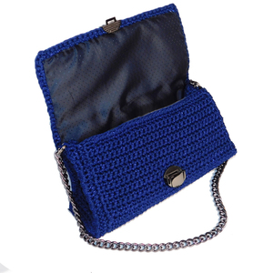 Πλεκτή τσάντα χειροποίητη ~28CMΧ15,5CM μπλε - ώμου, all day, πλεκτές τσάντες, βραδινές, μικρές - 3