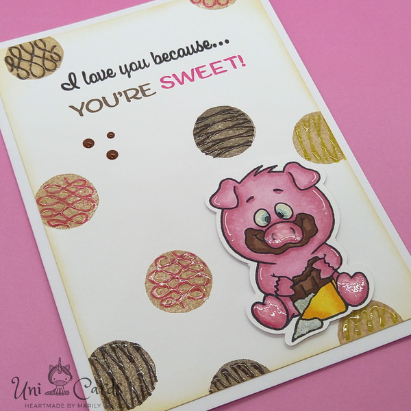 Ευχετήρια κάρτα (Γουρουνάκι που τρώει σοκολάτα) - γλυκά, κάρτα ευχών, ευχετήριες κάρτες - 2