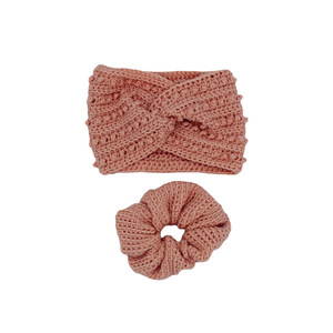 Σετ Κορδέλα μαλλιών πλέκτη headband λαστιχάκι scrunchie σομόν - λαστιχάκι, σετ δώρου, δώρα για γυναίκες, headbands