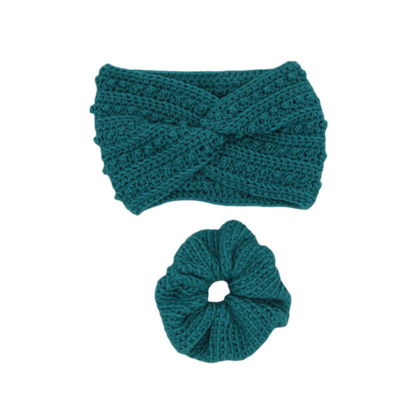 Σετ Κορδέλα μαλλιών πλέκτη headband λαστιχάκι scrunchies azur μπλε - λαστιχάκι, σετ δώρου, δώρα για γυναίκες, headbands