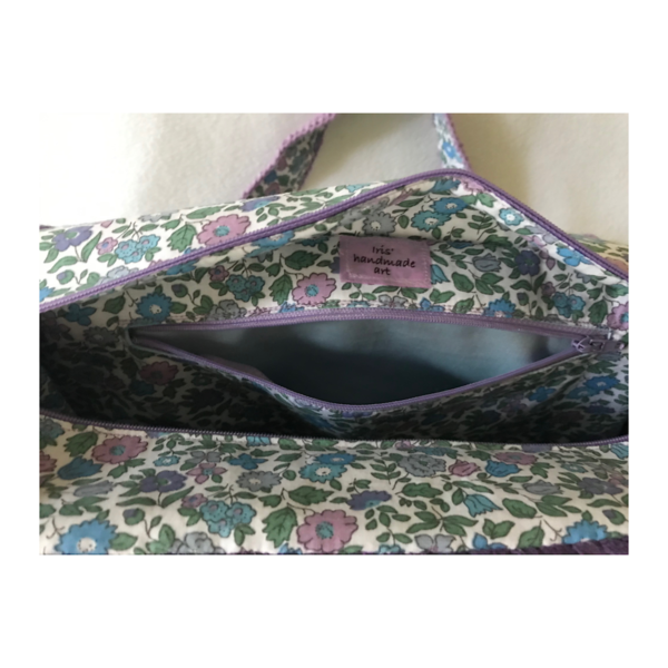 χειροποίητη πλεκτή τσάντα ώμου "Iris" μοβ, 20,5 x 36 x 10 εκ, φόδρα με ανοιχτή και κρυμμένη τσέπη - ώμου, all day, βαμβακερό νήμα, πλεκτές τσάντες - 3