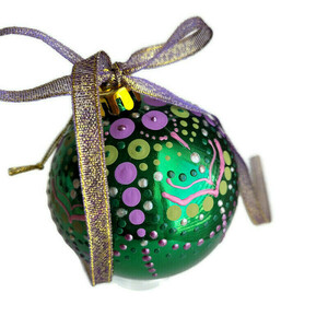Χριστουγεννιάτικη μπάλα ζωγραφισμένη στο χέρι, πράσινη 8 cm - χειροποίητα, διακοσμητικά, χριστουγεννιάτικα δώρα, μπάλες