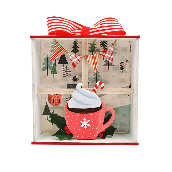 Χριστουγεννιάτικο ξύλινο διακοσμητικό στολίδι "Cup of joy" - ξύλο, χριστουγεννιάτικο, διακοσμητικά, χιονονιφάδα