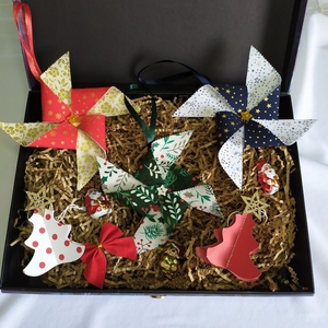 Σετ από 3 Χριστουγεννιάτικα στολίδια pinwheel σε κόκκινο, πράσινο και μπλε - ύφασμα, αστέρι, χειροποίητα, χριστουγεννιάτικα δώρα, στολίδια - 3
