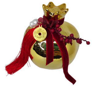 Γούρι Κεραμικό Ρόδι Χρυσό 10x12cm - charms, χριστουγεννιάτικο, ρόδι, γούρια - 3