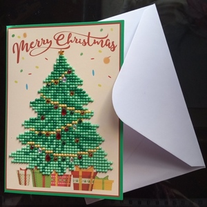 "Merry Christmas" Ευχετήρια κάρτα με ψηφίδες "Διαμαντάκια", 12,6 x 17,7 - αστέρι, χριστουγεννιάτικα δώρα, ευχετήριες κάρτες, δέντρο - 5